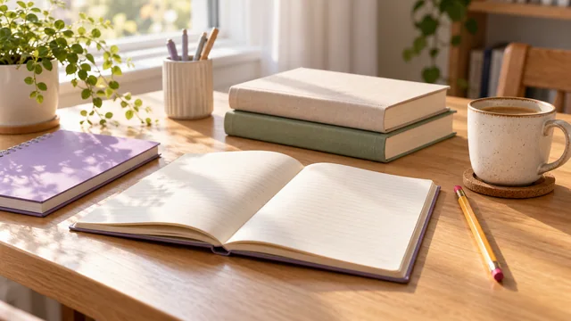 Учебные книги, тетрадь и карандаш на столе